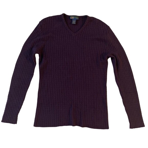 Vintage R&R Casuals Sweater L Purple Ribbed Knit 100% Merino Wool Made in Italy - Picture 1 of 6